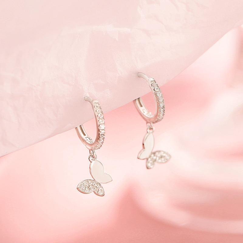 Silver Butterfly Charm Huggie Earrings