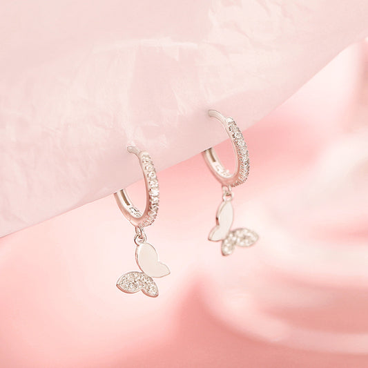 Silver Butterfly Charm Huggie Earrings