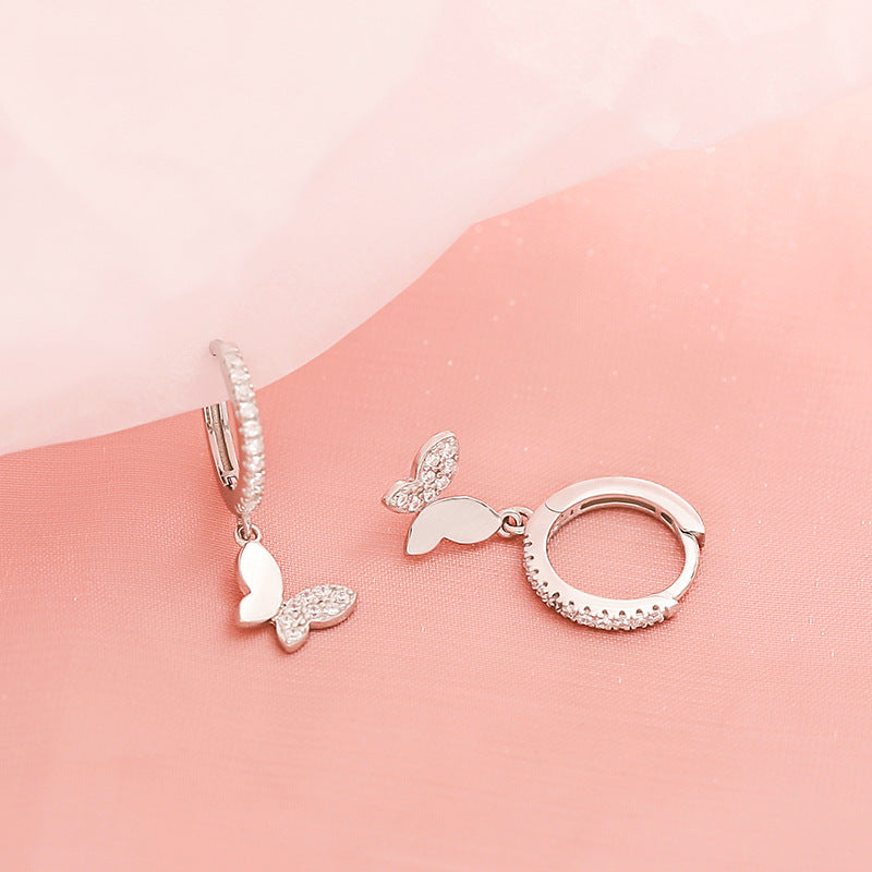 Silver Butterfly Charm Huggie Earrings