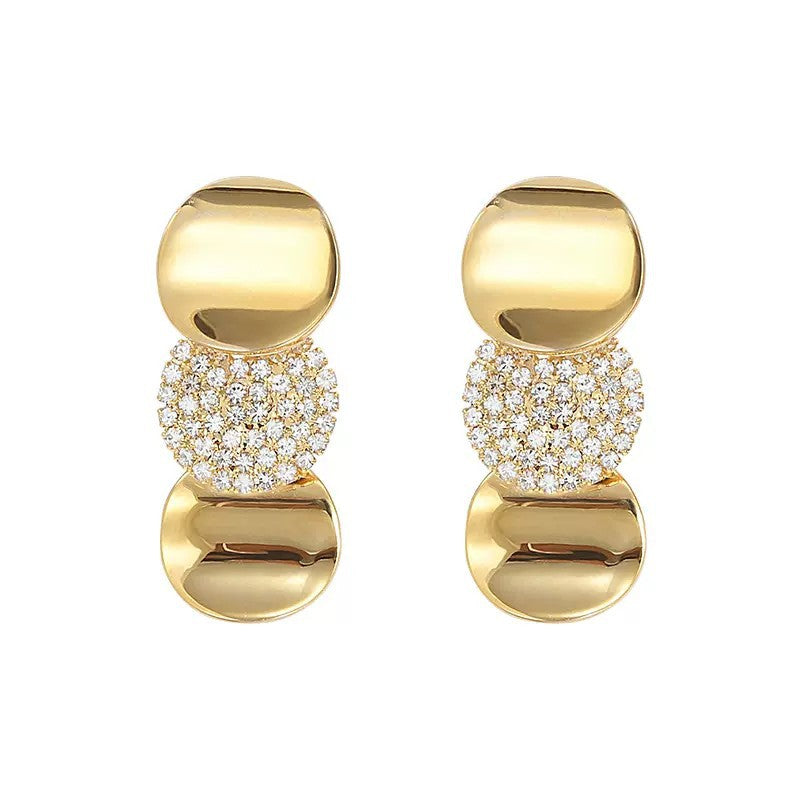 Ripple-Textured Crystal Disc Earrings