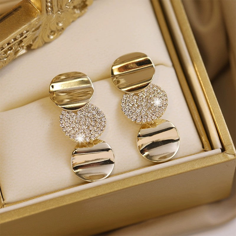 Ripple-Textured Crystal Disc Earrings