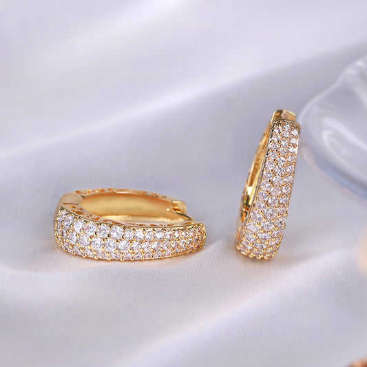 Gold Hoop Earrings with Carvings & Crystal Pave