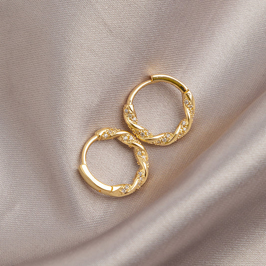 Twisted Gold Zirconia Hoops
