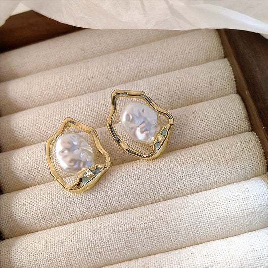 Abstract Frame Baroque Pearl Studs