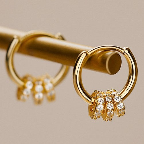 Triple Crystal Charm Hoop Earrings
