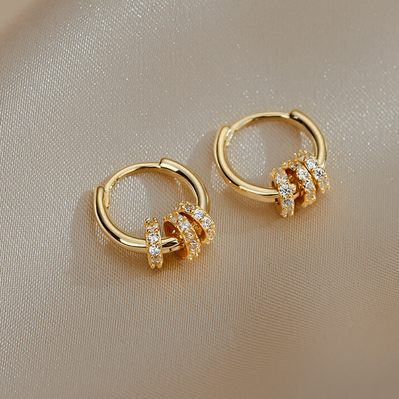 Triple Crystal Charm Hoop Earrings