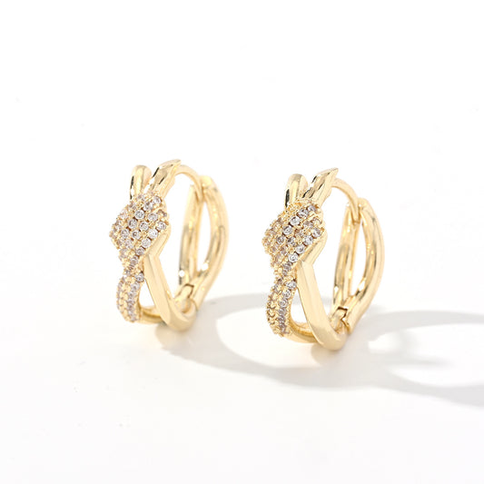 Twisted Gold Huggie Hoops with Pavé Accents