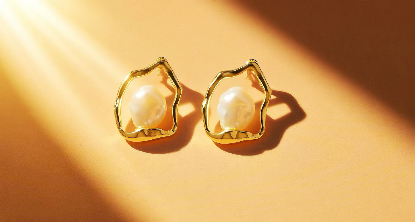 Abstract Frame Baroque Pearl Studs