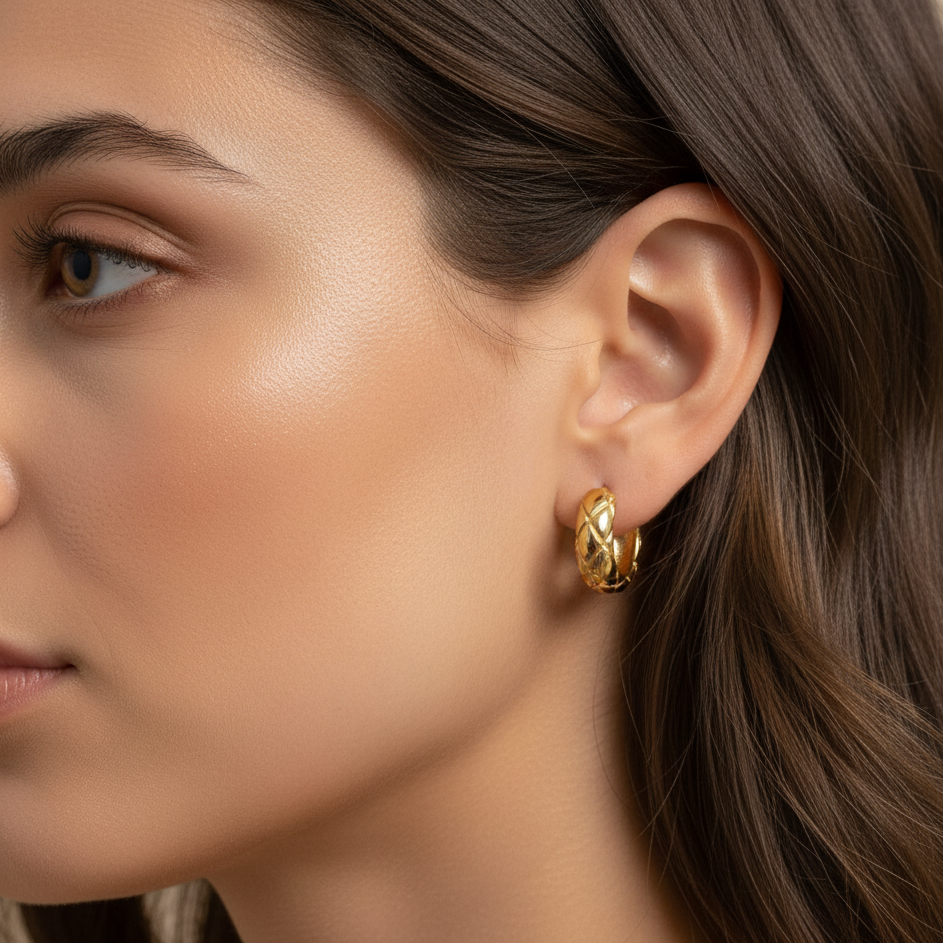 Quilted Gold Huggie Hoop Earrings