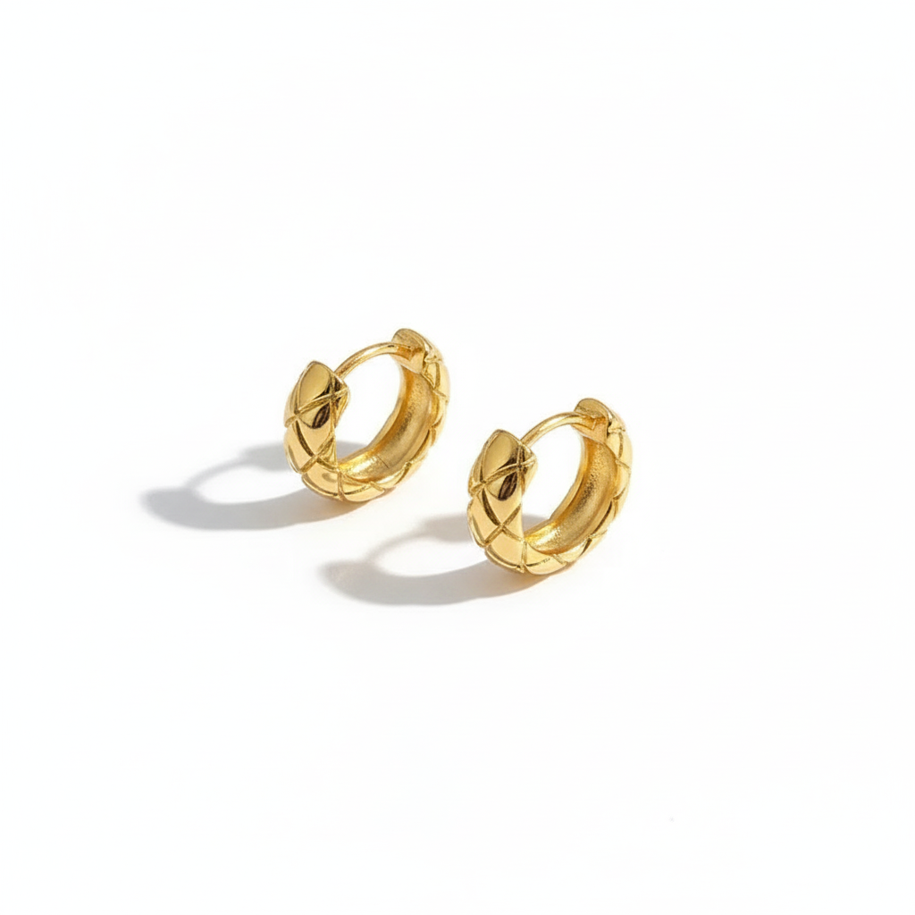 Quilted Gold Huggie Hoop Earrings