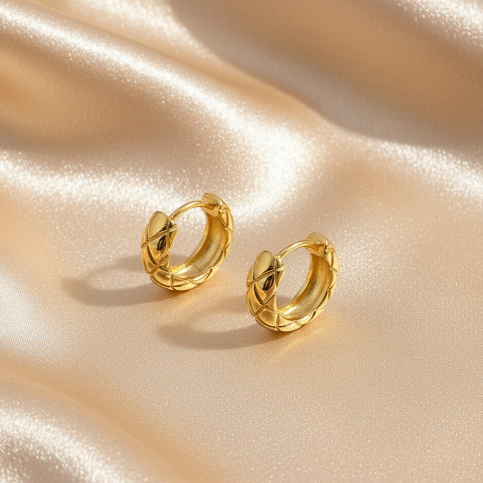 Quilted Gold Huggie Hoop Earrings